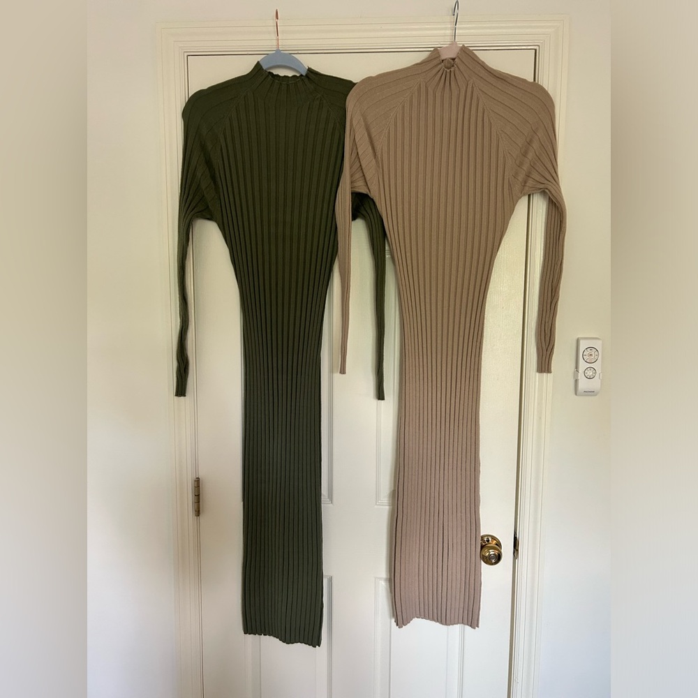 TWO for ONE Ribbed Knit Bodycon Midi Dresses